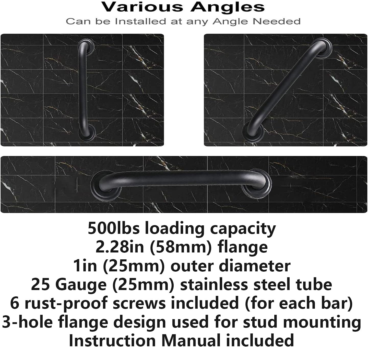 2 Pack 12 Inch Oil Rubbed Black Shower Grab Bar, Stainless Steel Elderly Safety Bars, Bathroom Shower Balance Bar, Hand Rail Support, Handicap Senior Disabled Assist Bath Handle (1" Diameter)